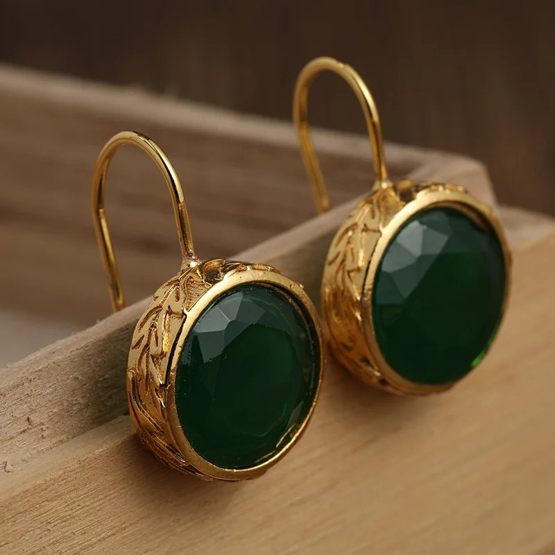Enhance Your Style with Our Stunning Green Gemstone Gold-Plated Earrings - Kare