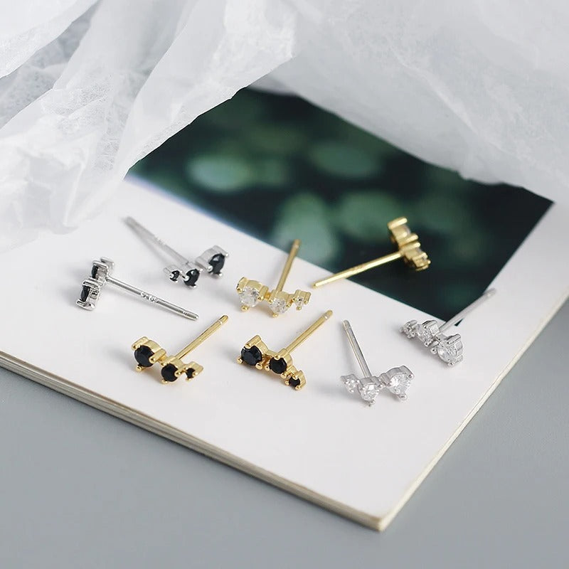 Elegant Three Mini Zirconia Earrings - Sandy