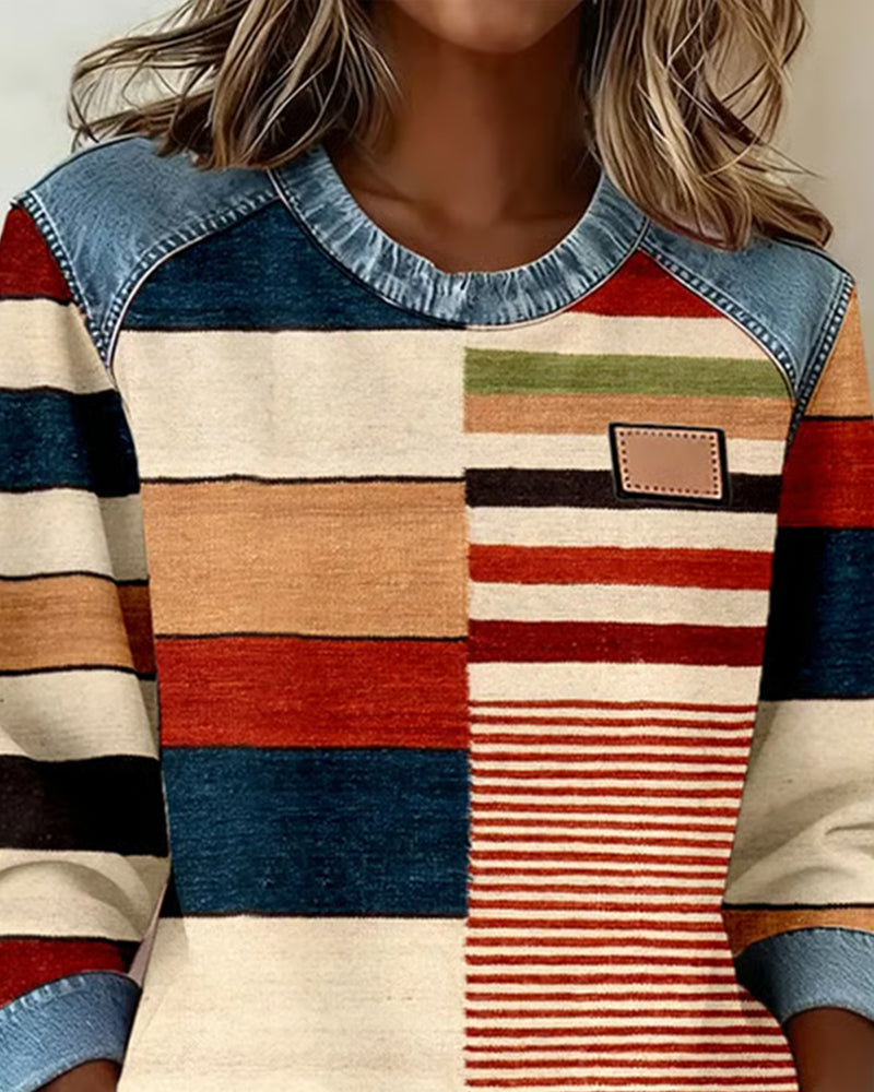Colorful Contrast Round Neck Sweater