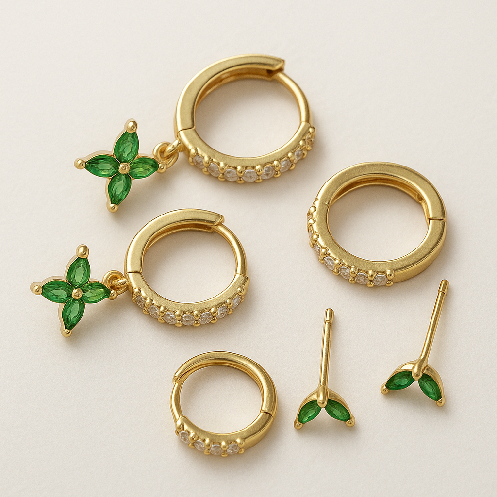 Elegant Ladies Trio Earrings in Timeless Gold