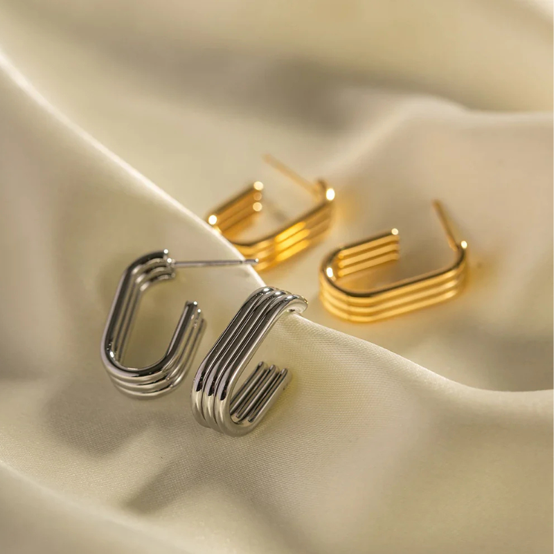 Striped U-Shaped Hoop Earrings - Nicole