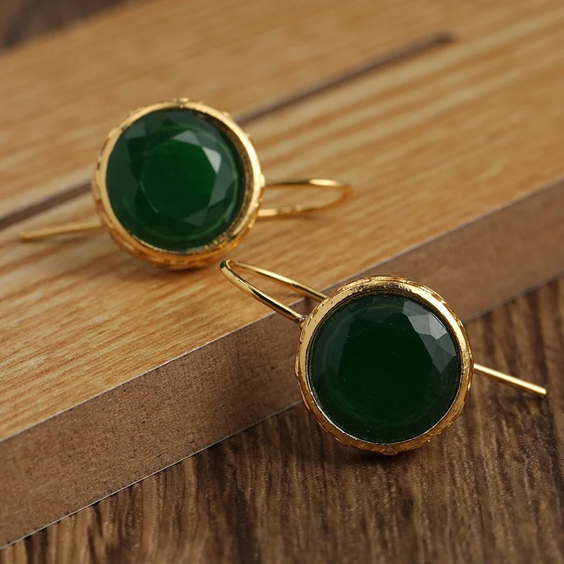 Enhance Your Style with Our Stunning Green Gemstone Gold-Plated Earrings - Kare