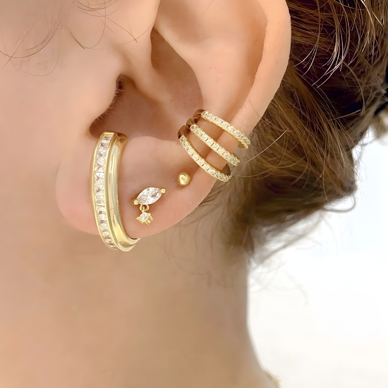 Stylish C-Shaped Zirconia Stud Earrings - Mabel Elegance