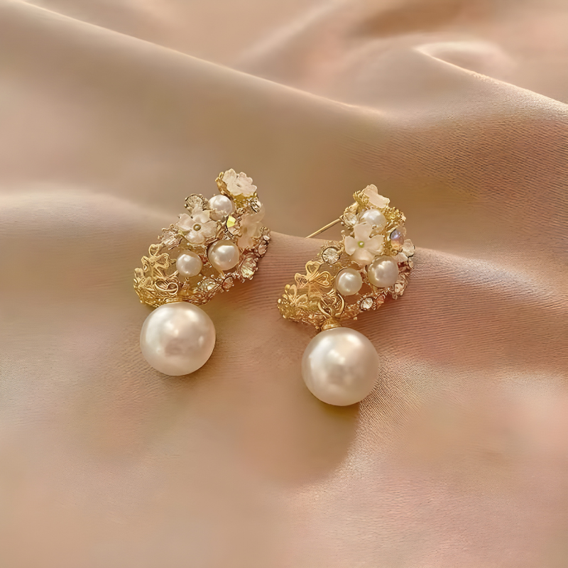 Stylish Fine Pearl Earrings with Flower Dangle for an Elegant Look - Dana