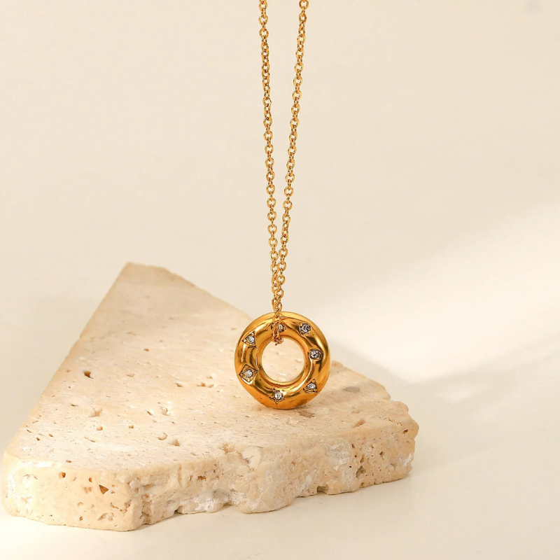 Elegant Gold Plated Zirconia Pendant Necklace - Kate