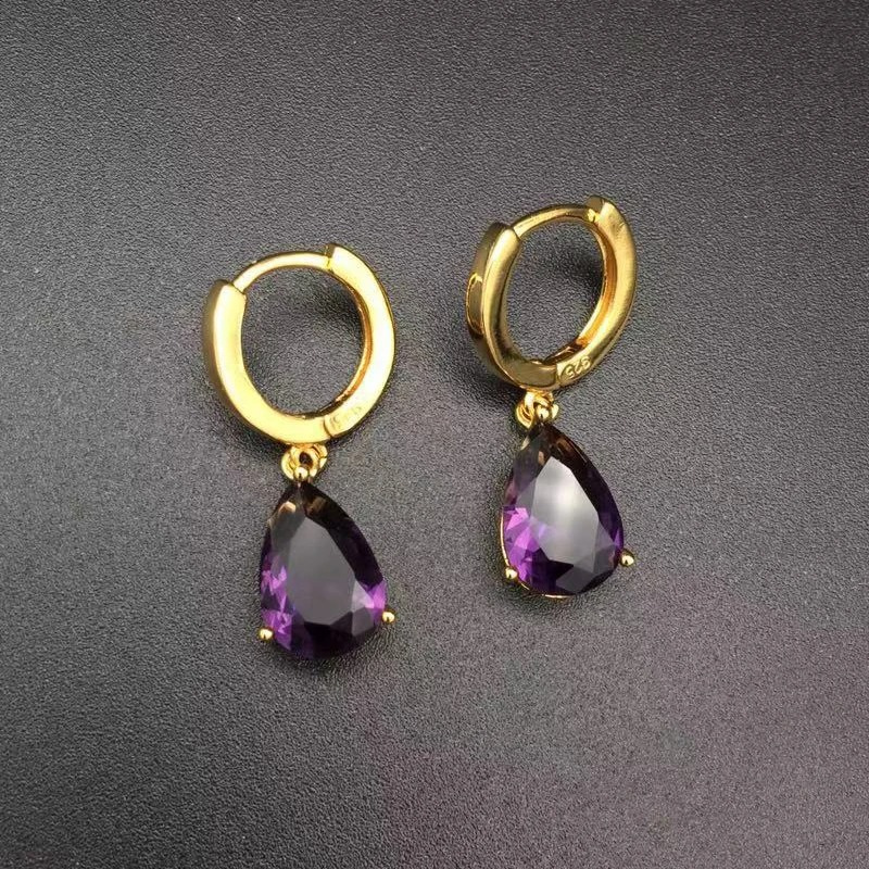 Stylish Purple Amethyst Drop Earrings - Letha