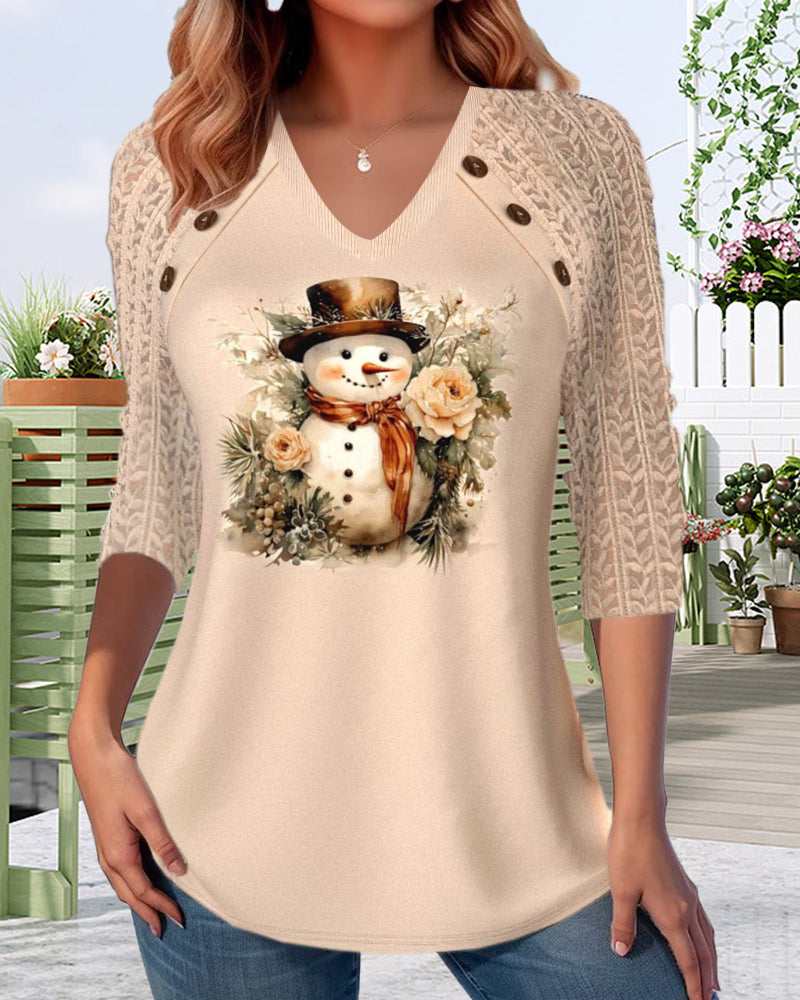 Relaxed top with V-neck snowman print