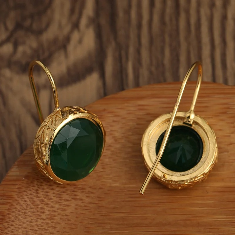 Enhance Your Style with Our Stunning Green Gemstone Gold-Plated Earrings - Kare