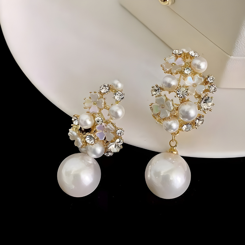 Stylish Fine Pearl Earrings with Flower Dangle for an Elegant Look - Dana