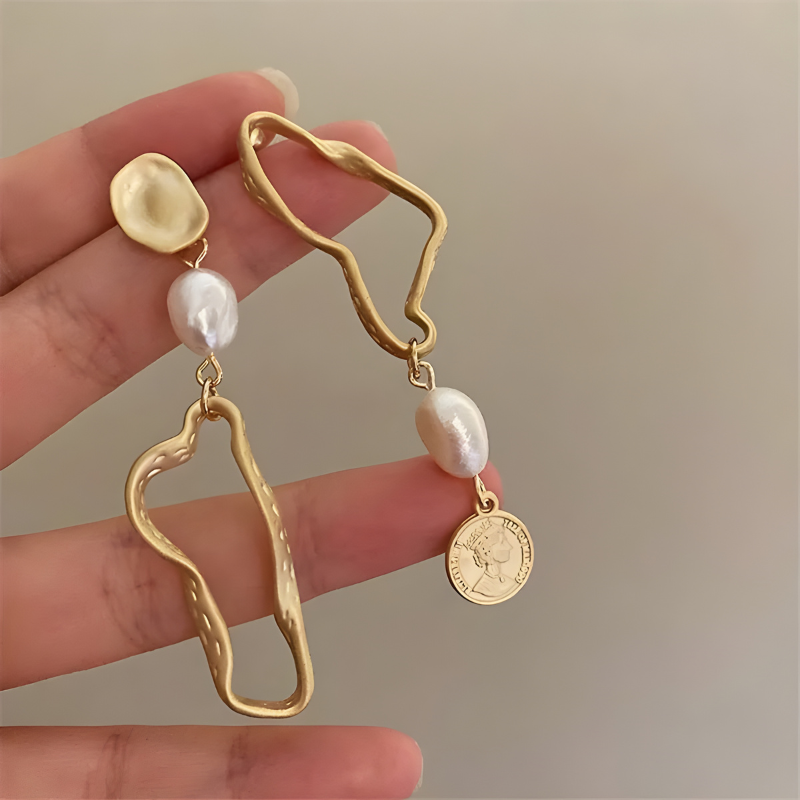 Elegant asymmetrical baroque pearl earrings with hanging design - Rachel