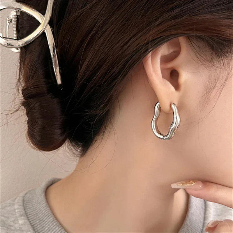 Structured Hoop Earrings with Hammered Pattern