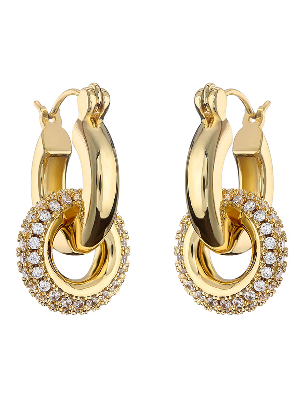 Golden Hoop Earrings with Double Ring – Elegant & Timeless