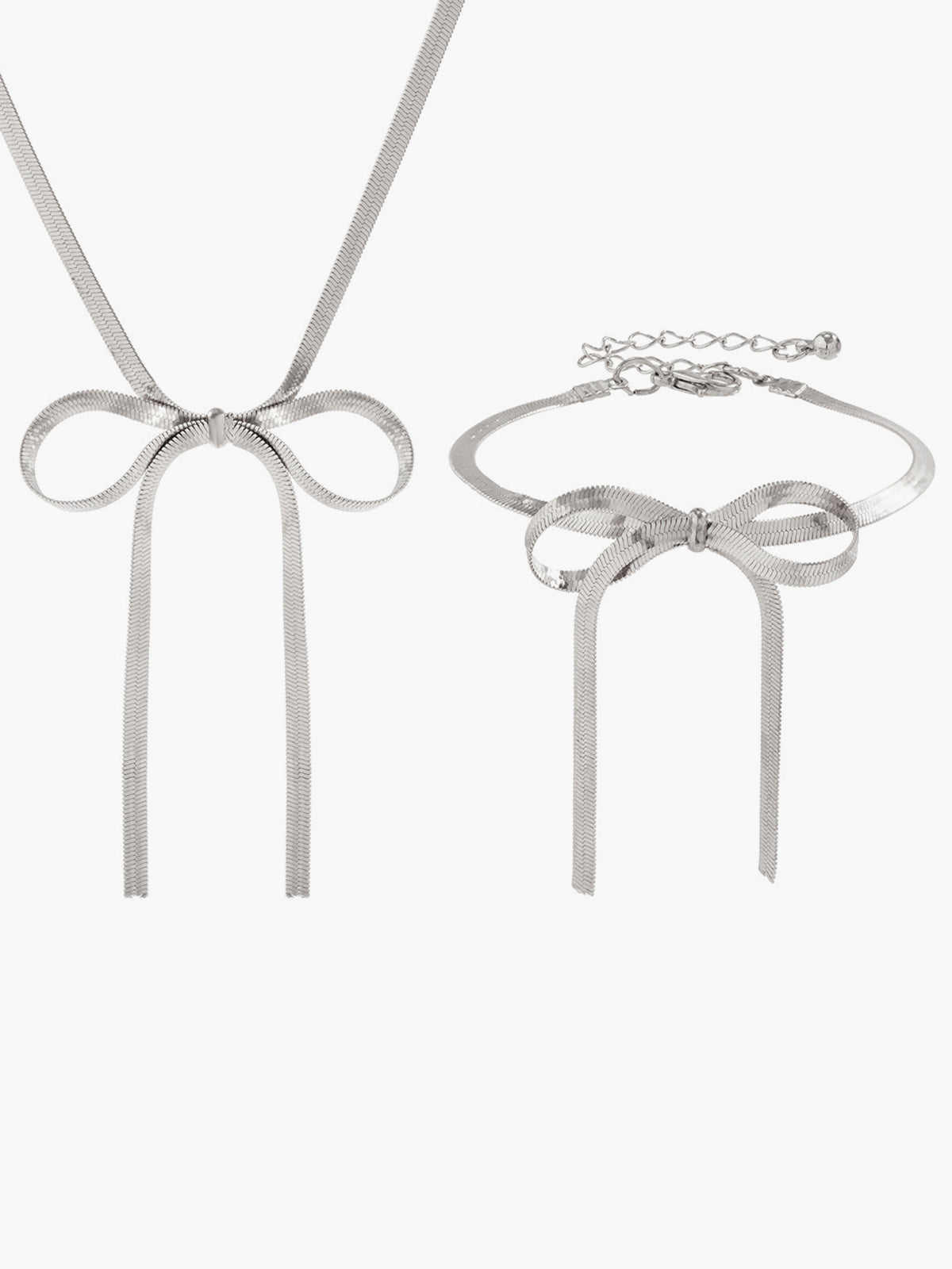 Complete your style with the elegant bow and tassels necklace and bracelet set