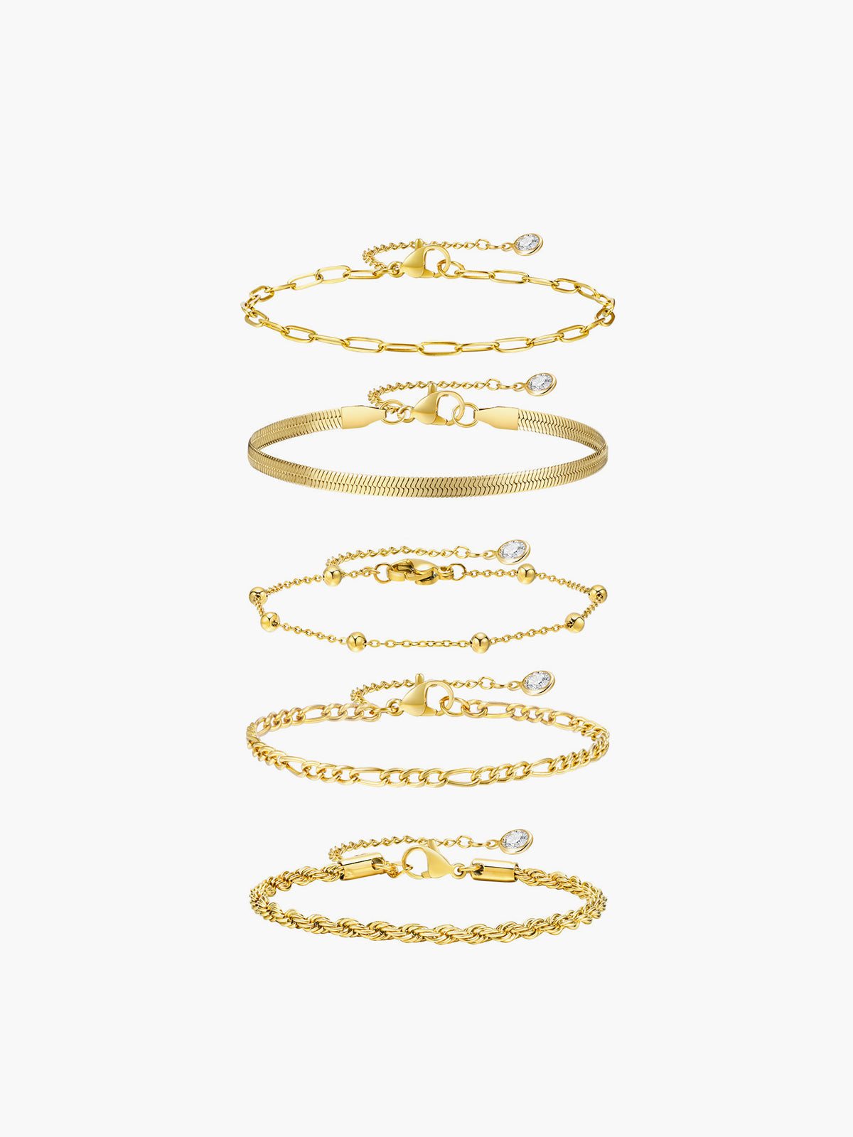 Set of 5 Geometric Gold Chain Bracelets