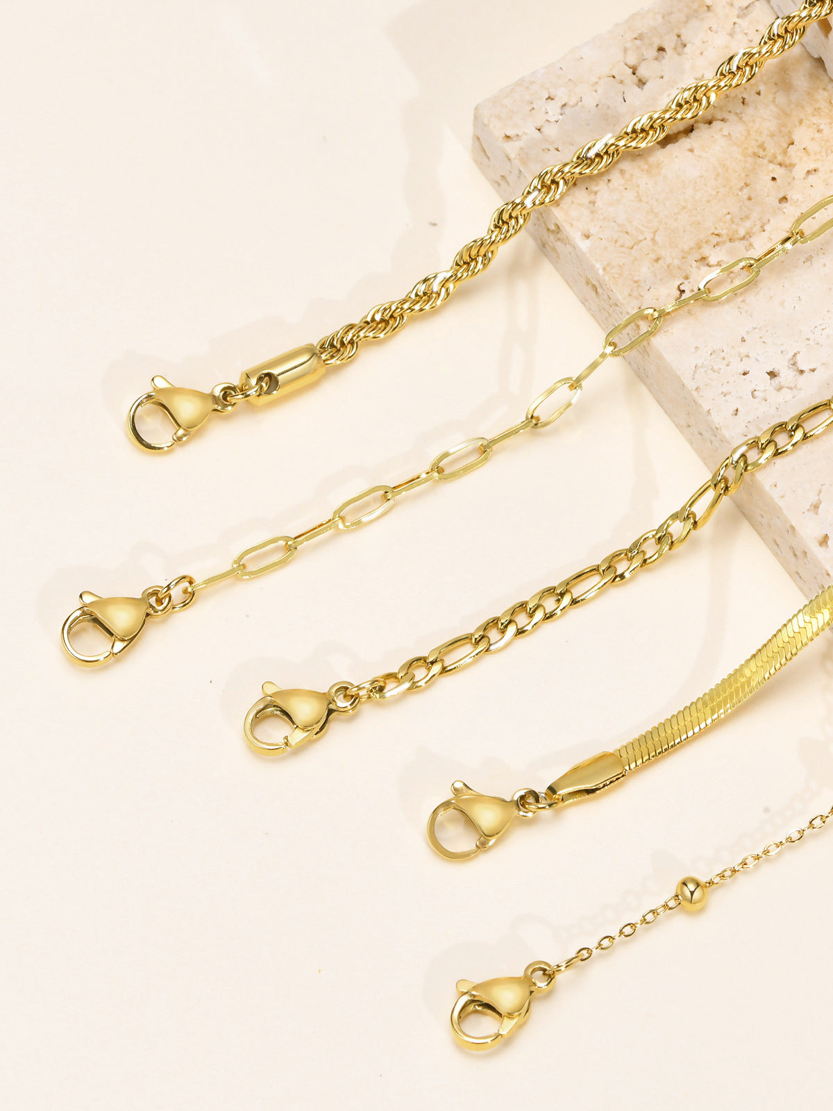 Set of 5 Geometric Gold Chain Bracelets