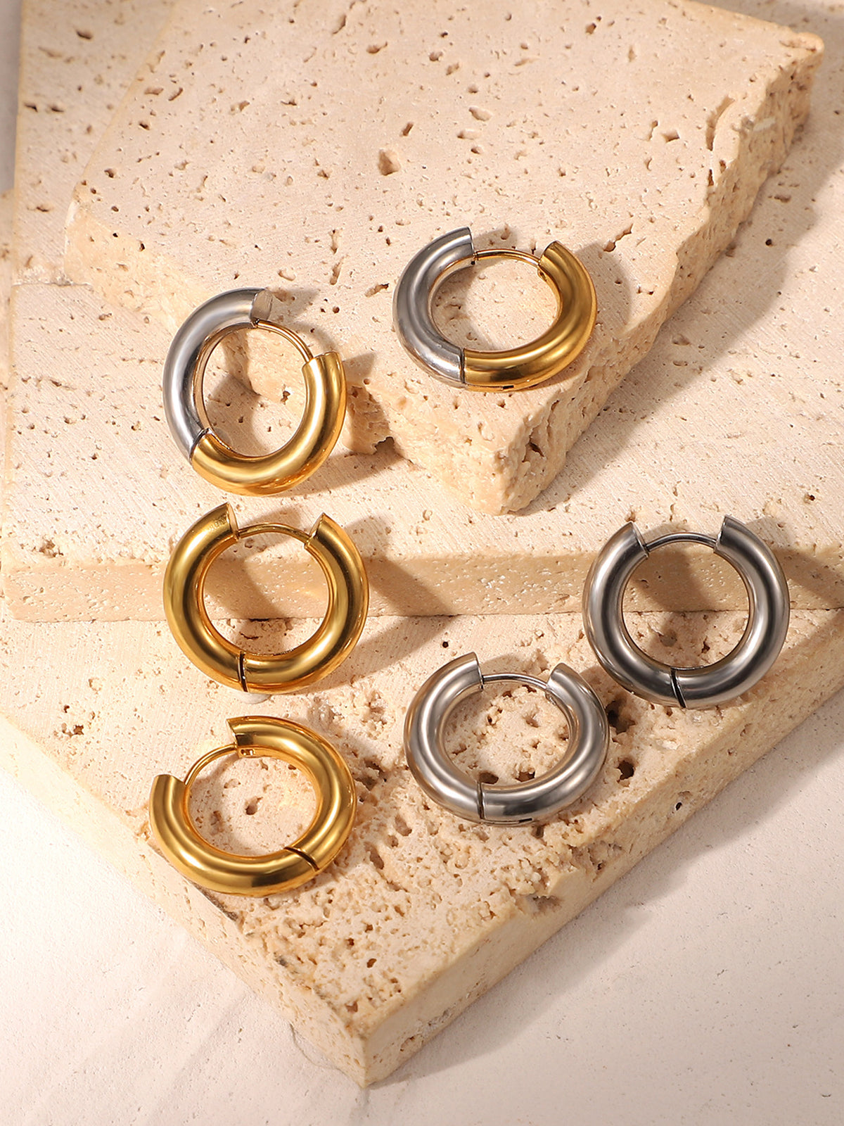 Two-tone stainless steel harness earrings