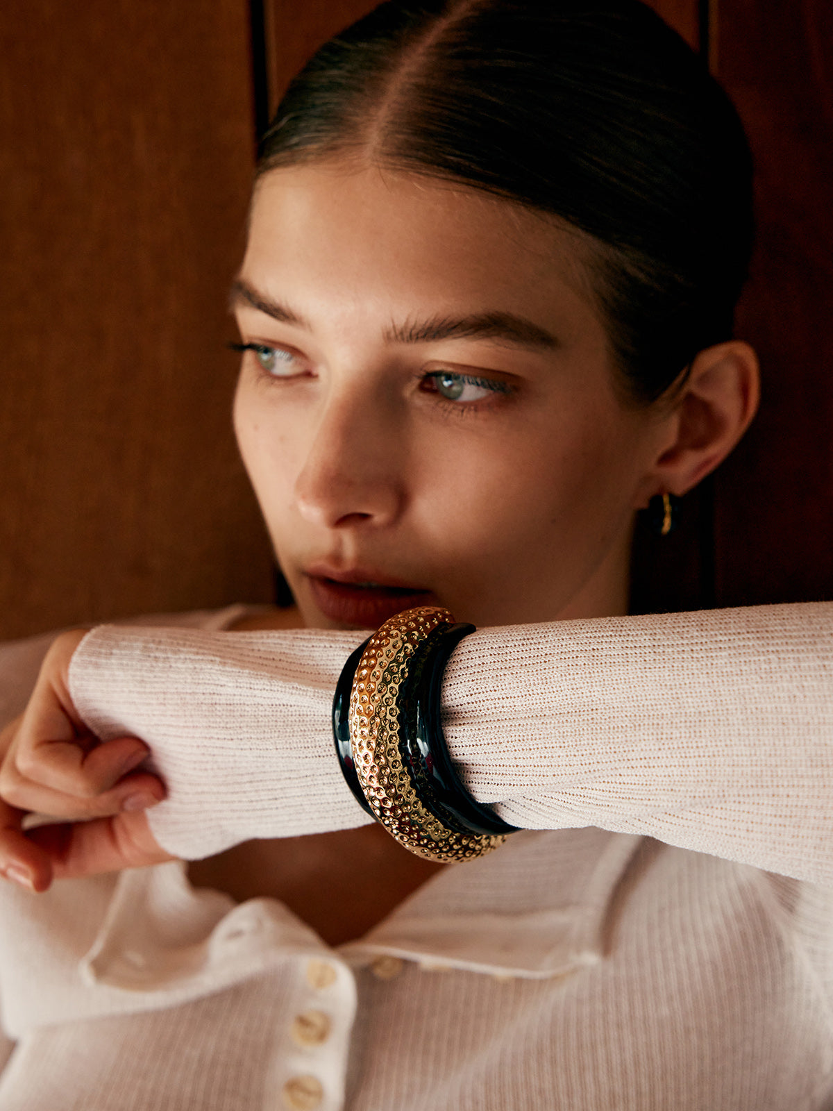 Stylish Two-Tone Hammered Wide Bracelet