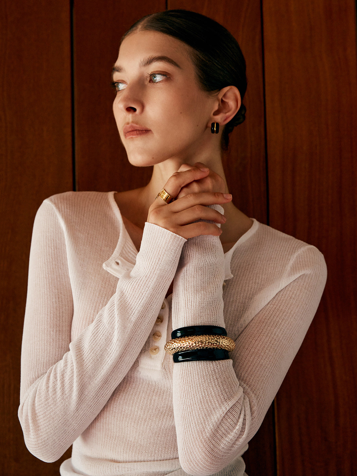 Stylish Two-Tone Hammered Wide Bracelet