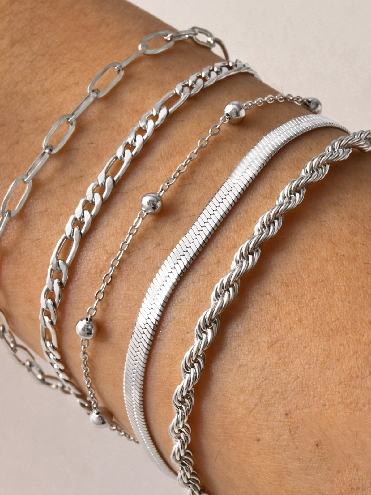 Set of 5 Geometric Gold Chain Bracelets