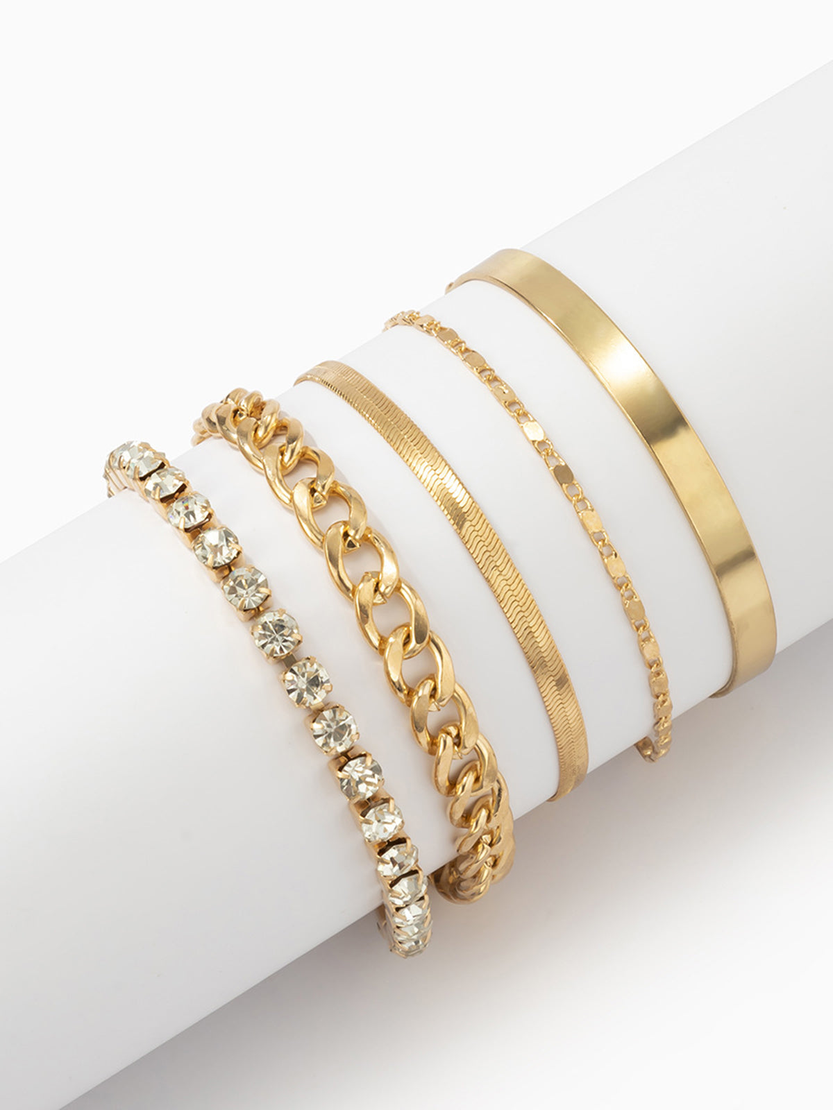 Set of 5 Rhinestone Snake Chain Bracelets