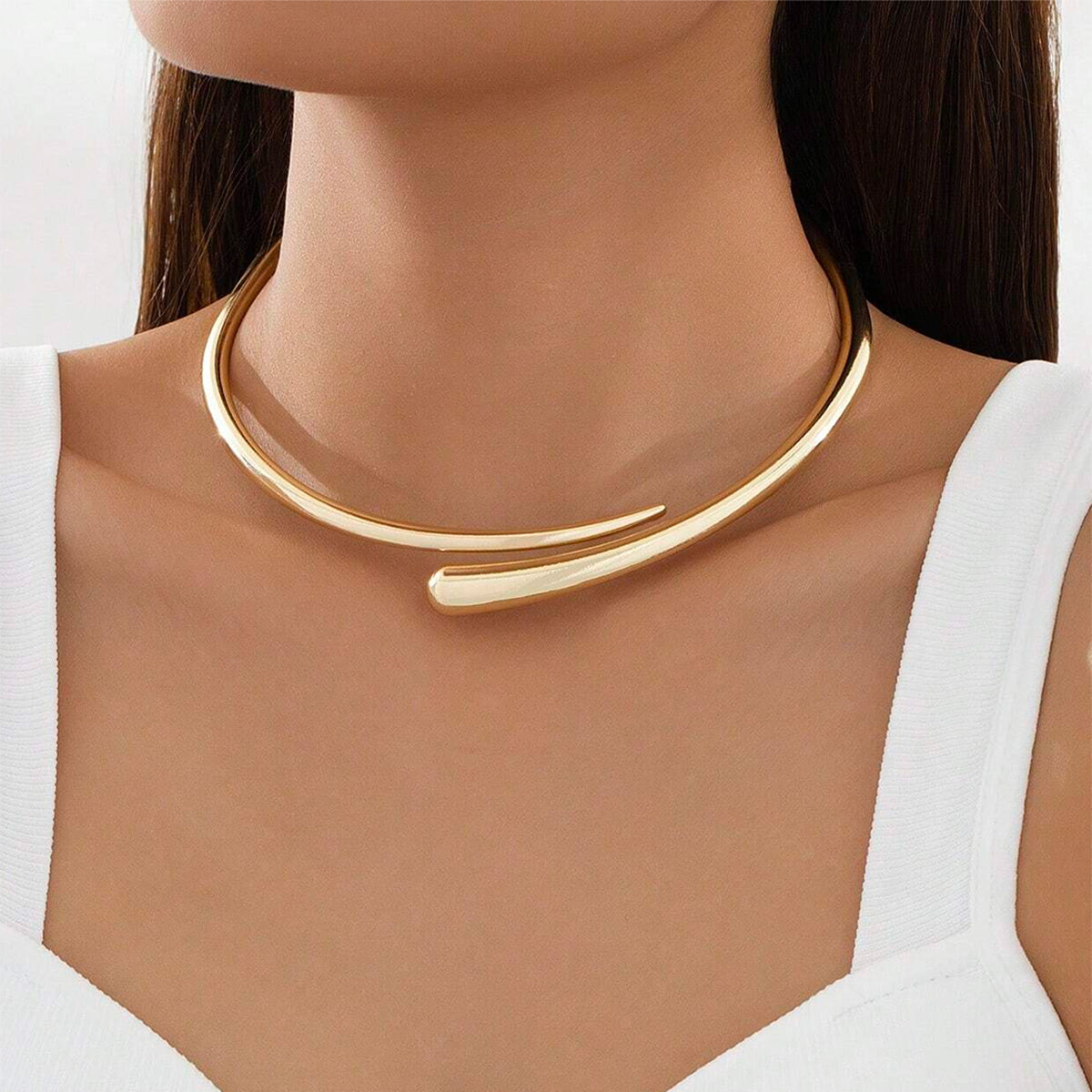 Golden Water Drop Open Choker – Minimalist Women's Necklace