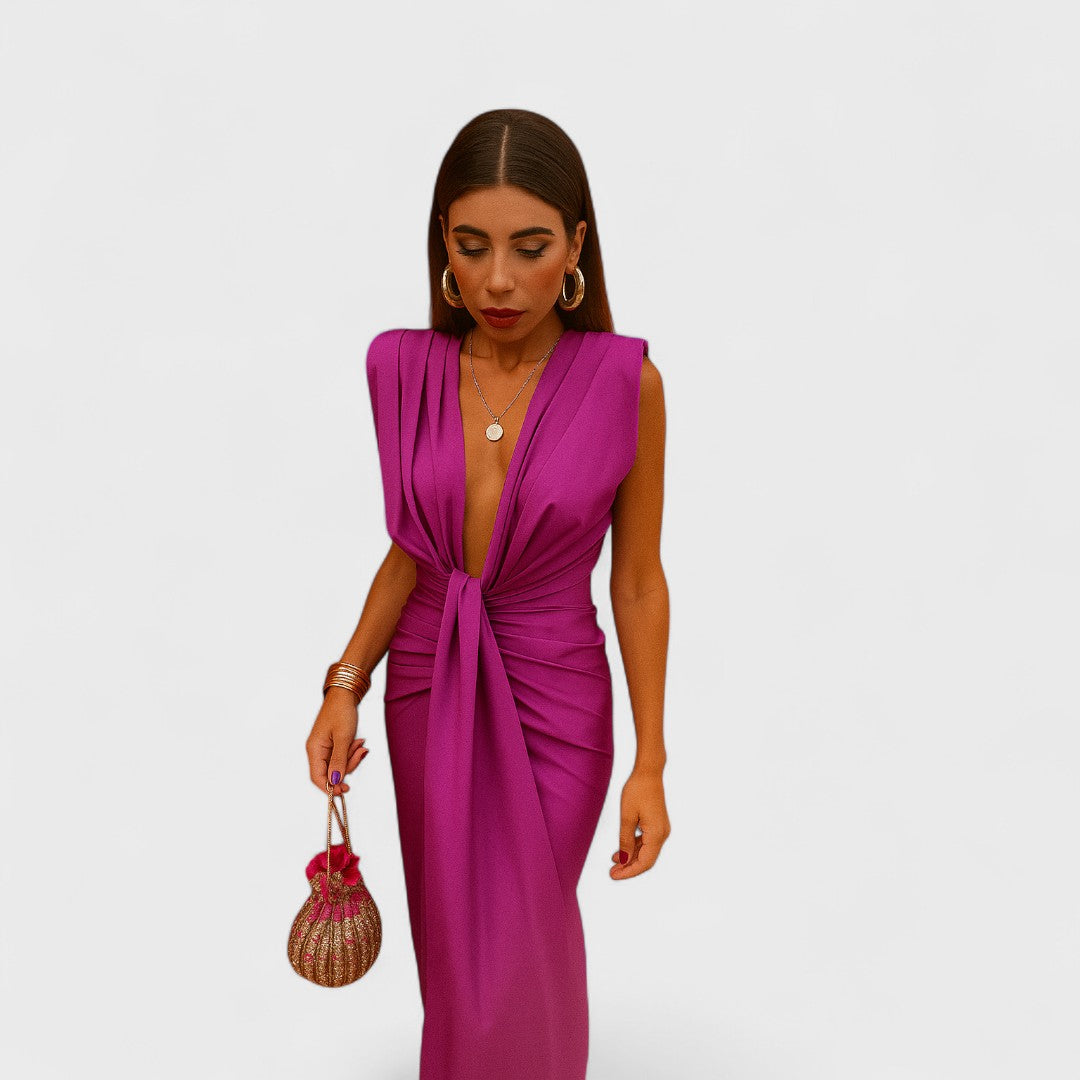 Draped V-Neck Elegant Evening Dress