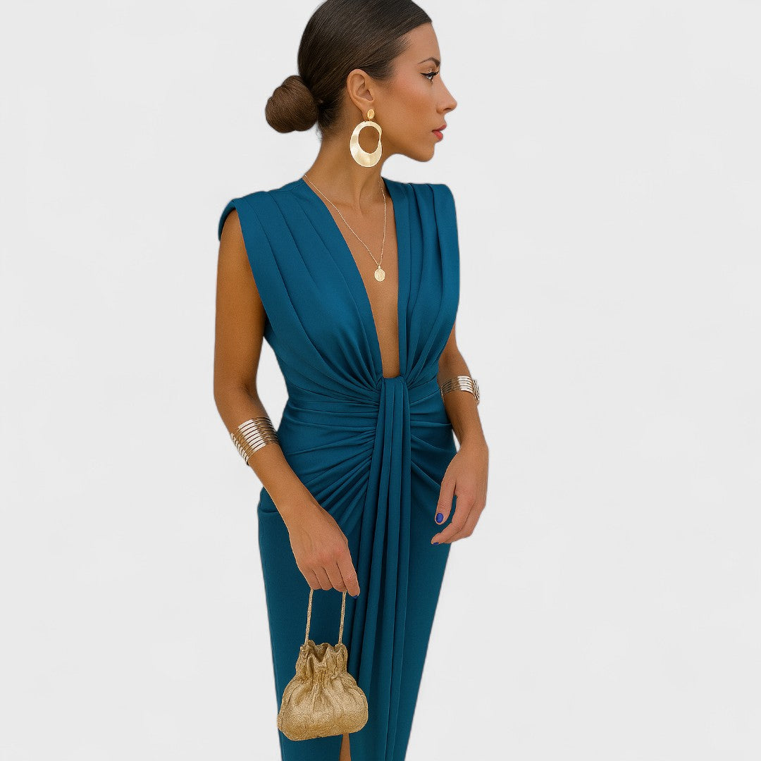 Draped V-Neck Elegant Evening Dress