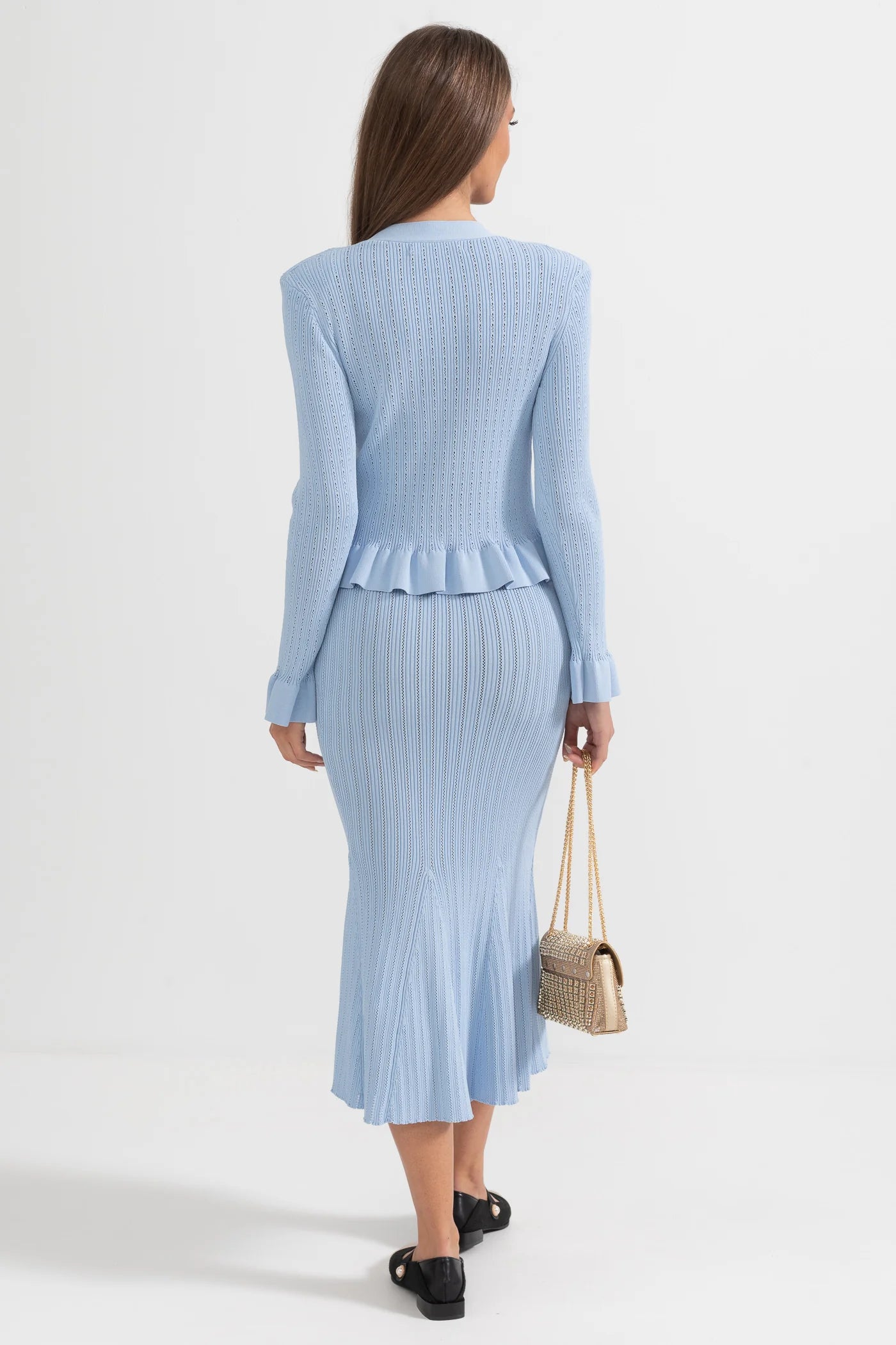 Ruffled Jacket & Flared Skirt Knit Matching Set