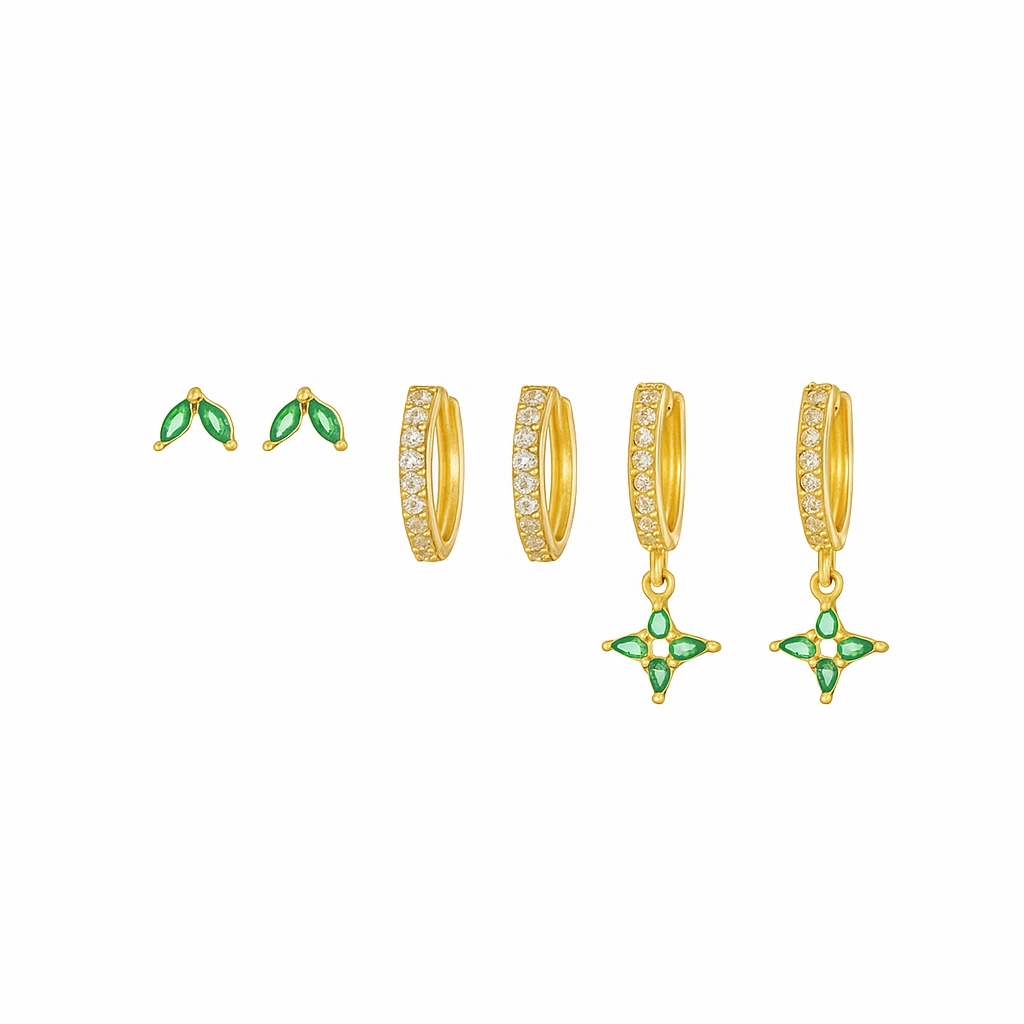 Elegant Ladies Trio Earrings in Timeless Gold