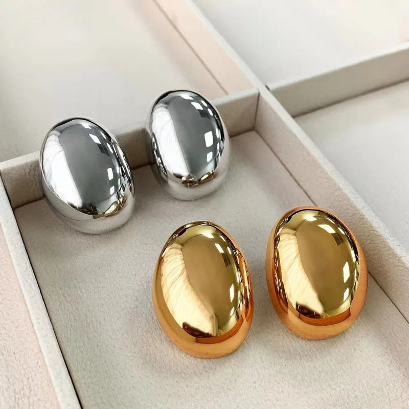 Oval Earrings with Gold, Rhodium, and Silver Plated Finish