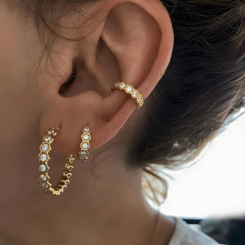 Elegant Hexagonal Hoop Earrings Gold - Eva