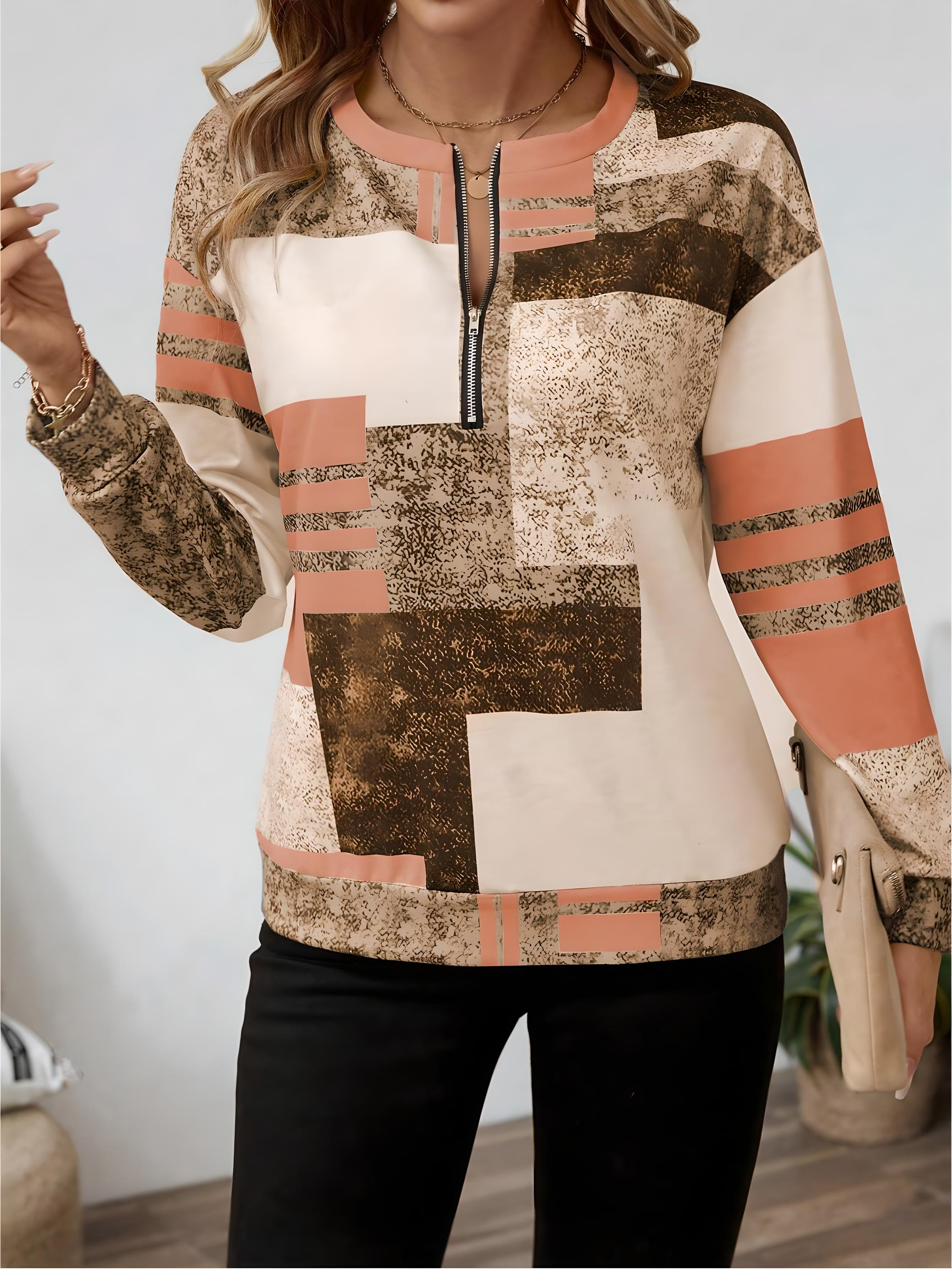 Geometric Casual Half-Zip Sweatshirt