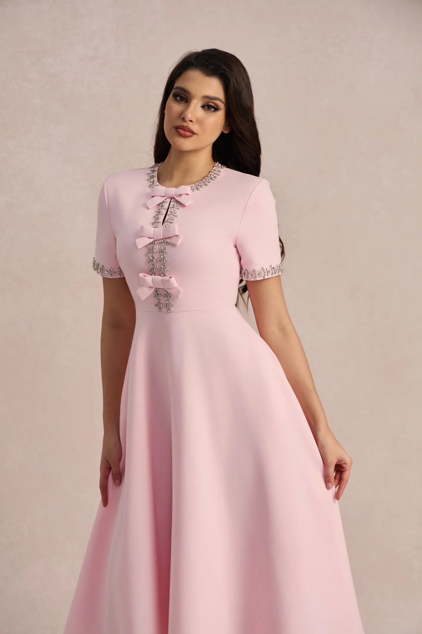 Zoe Bowknot Crystal Embellished Midi Dress