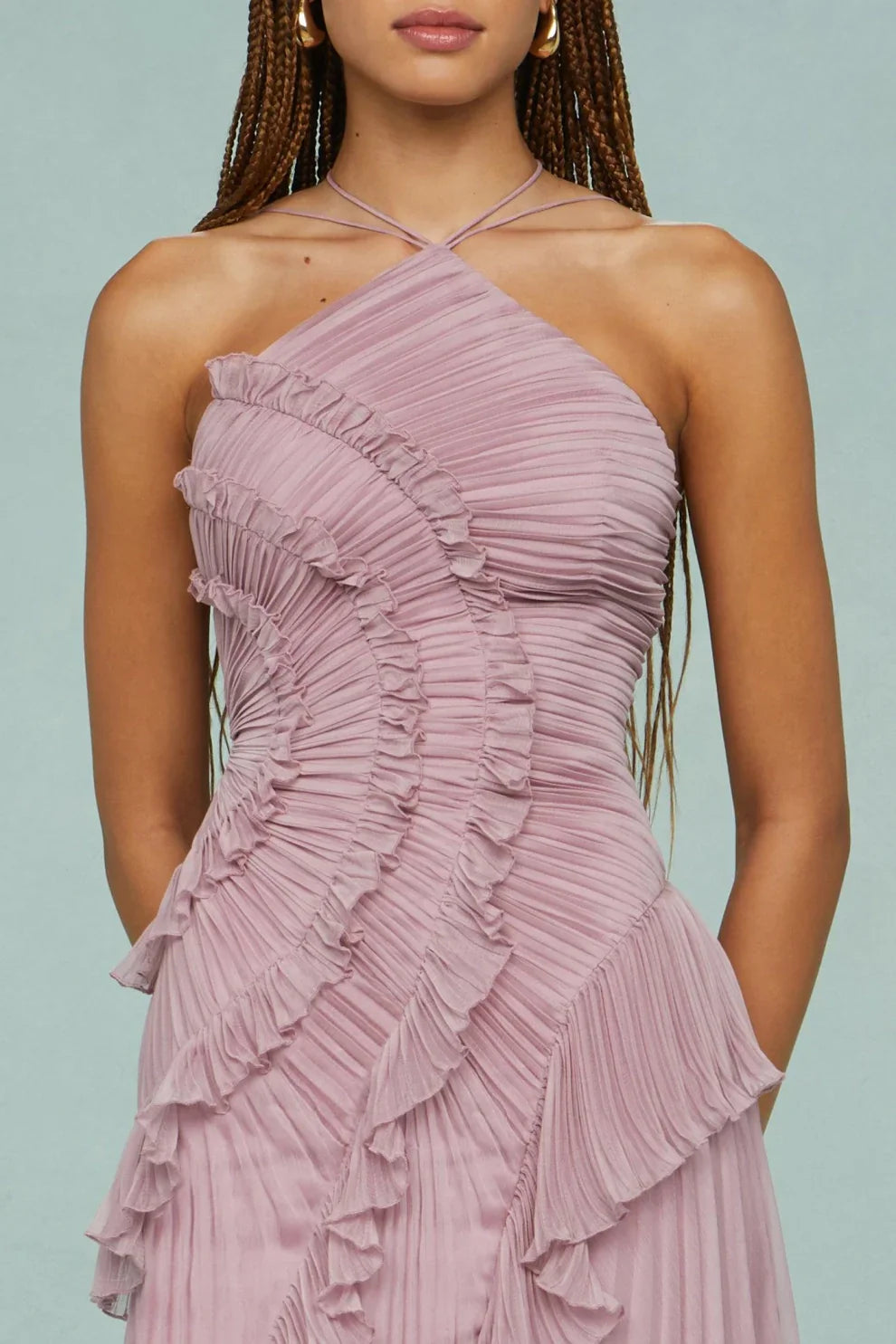 Alina Midi Dress with Ruffle Skirt and Ruffle Finish