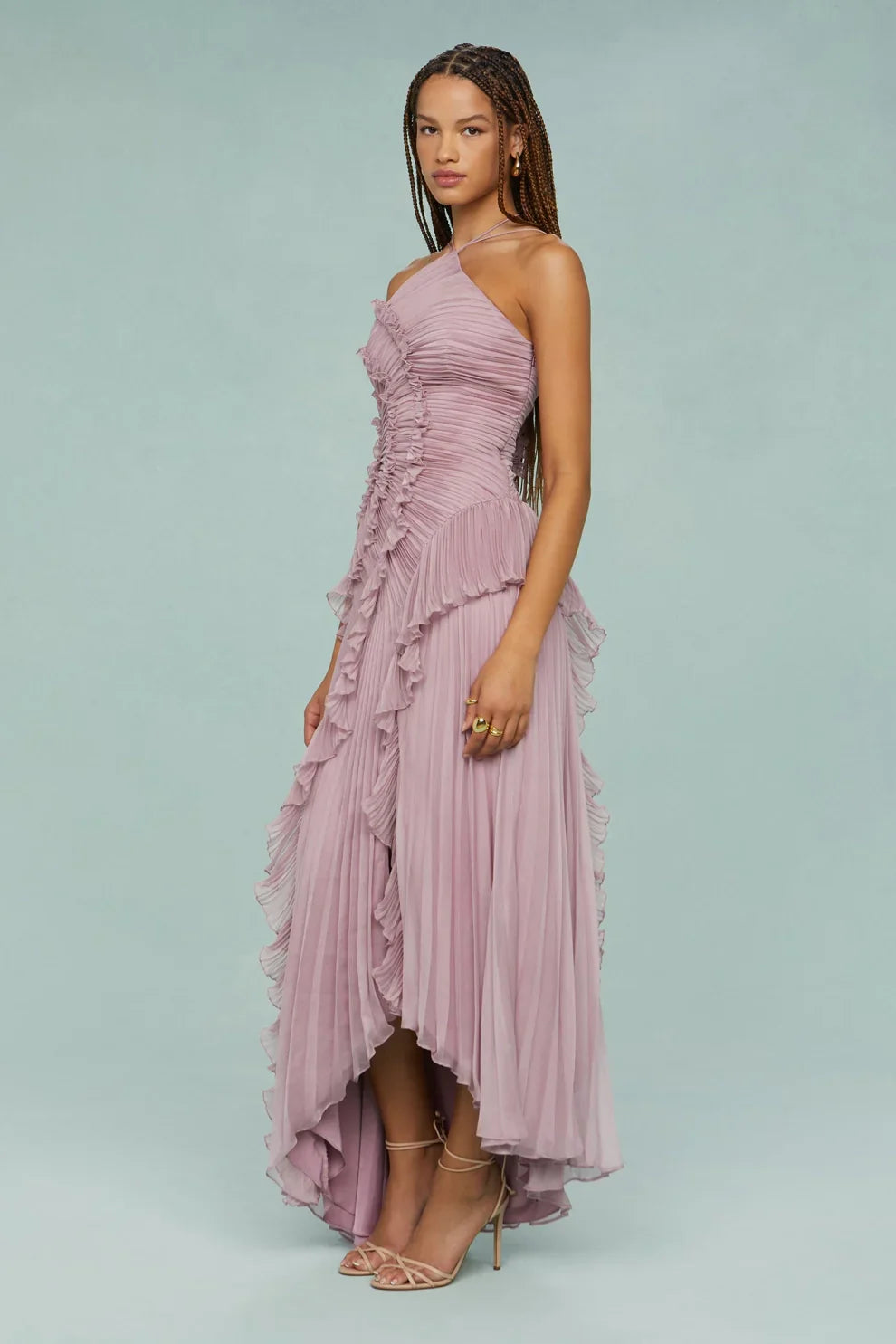 Alina Midi Dress with Ruffle Skirt and Ruffle Finish