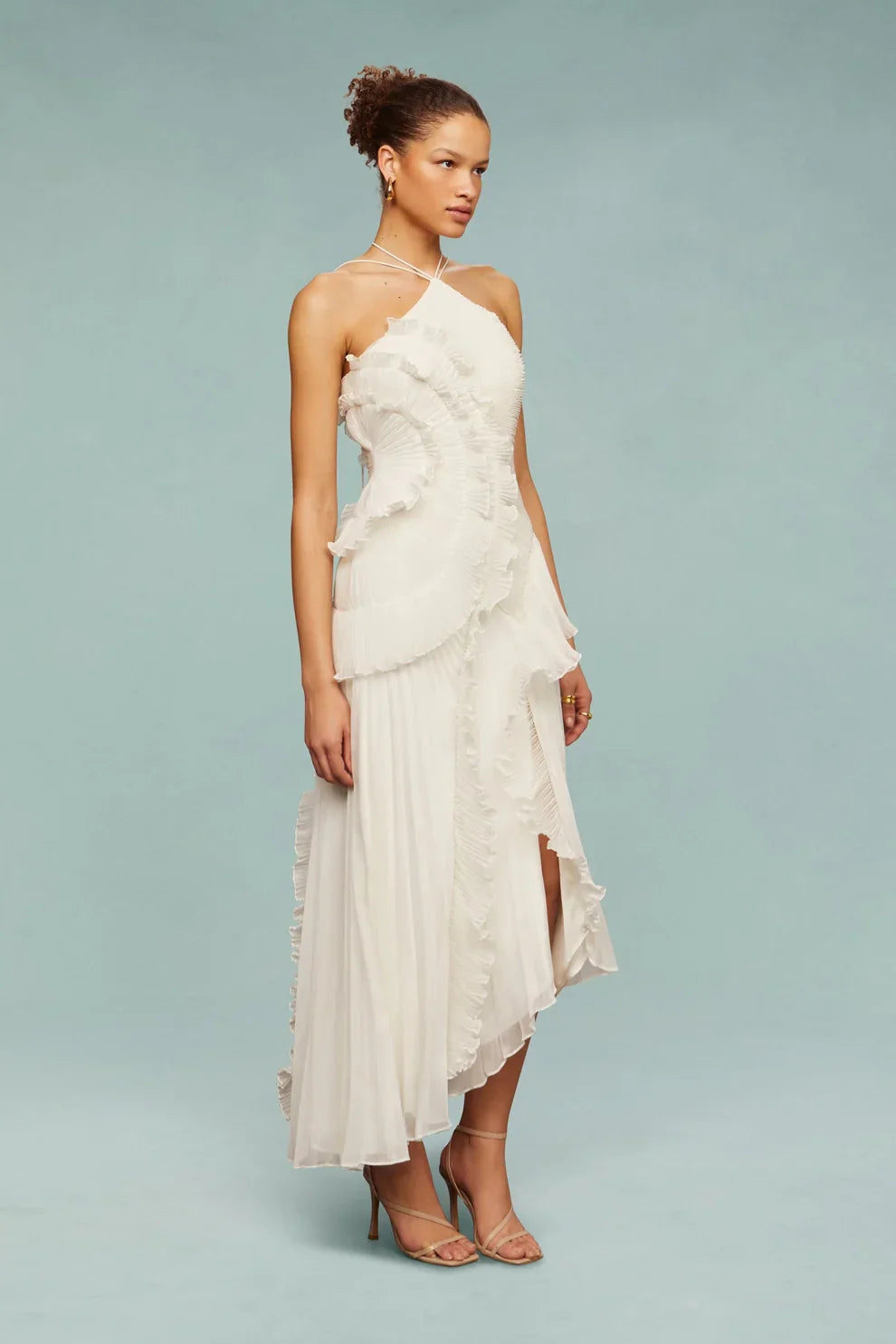 Alina Midi Dress with Ruffle Skirt and Ruffle Finish