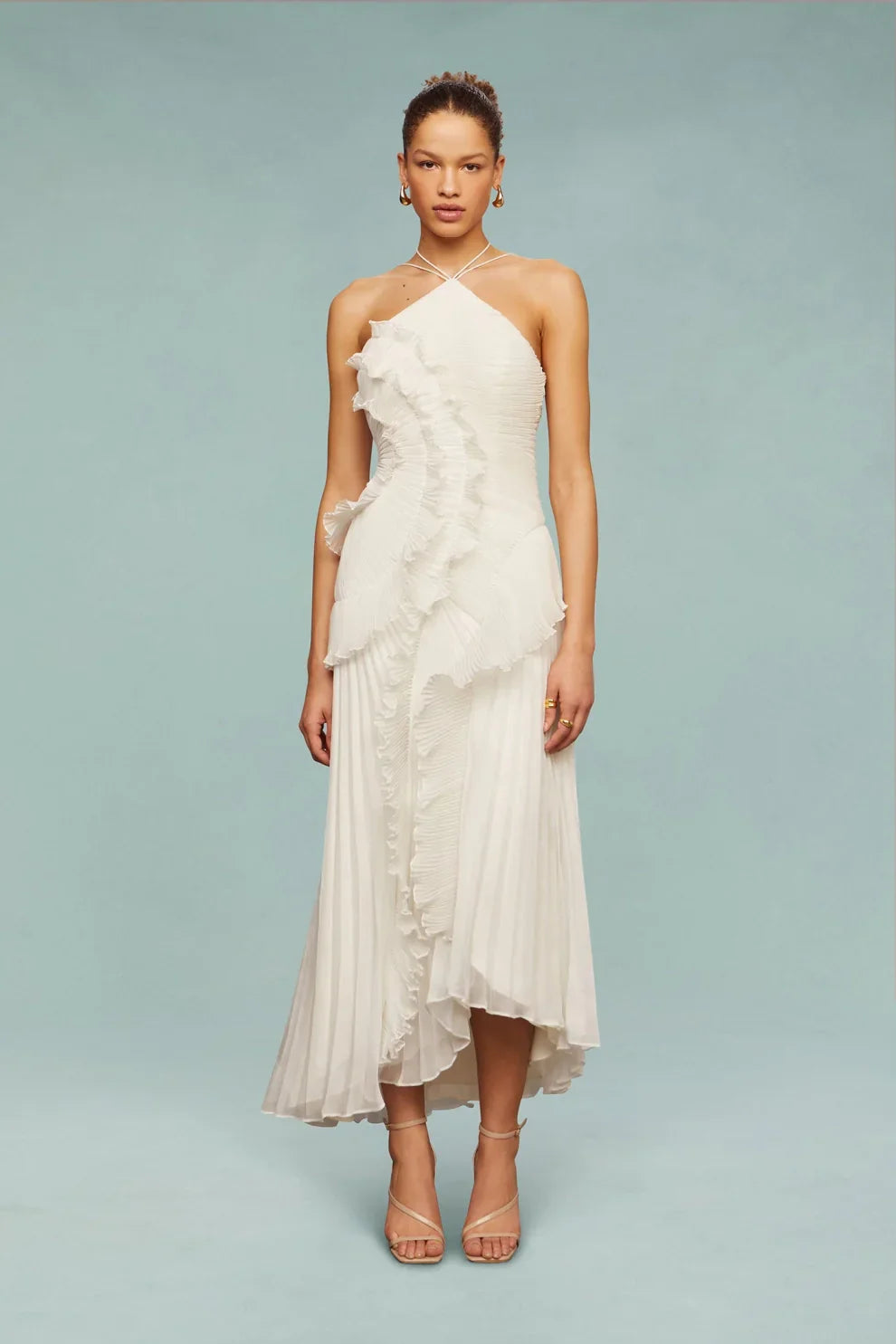 Alina Midi Dress with Ruffle Skirt and Ruffle Finish