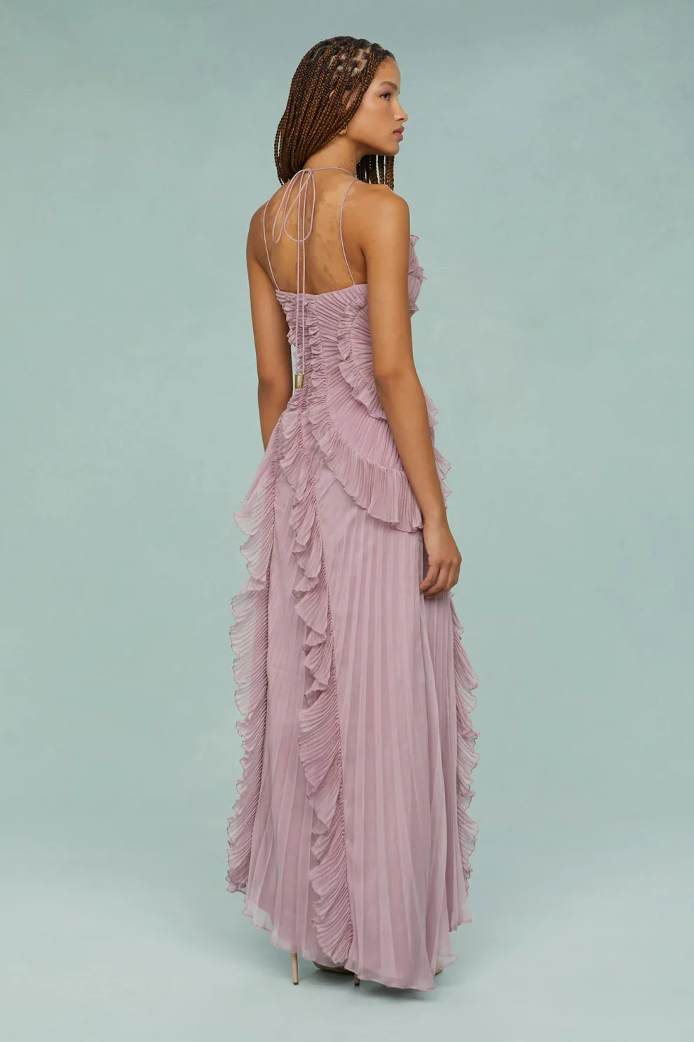 Alina Midi Dress with Ruffle Skirt and Ruffle Finish