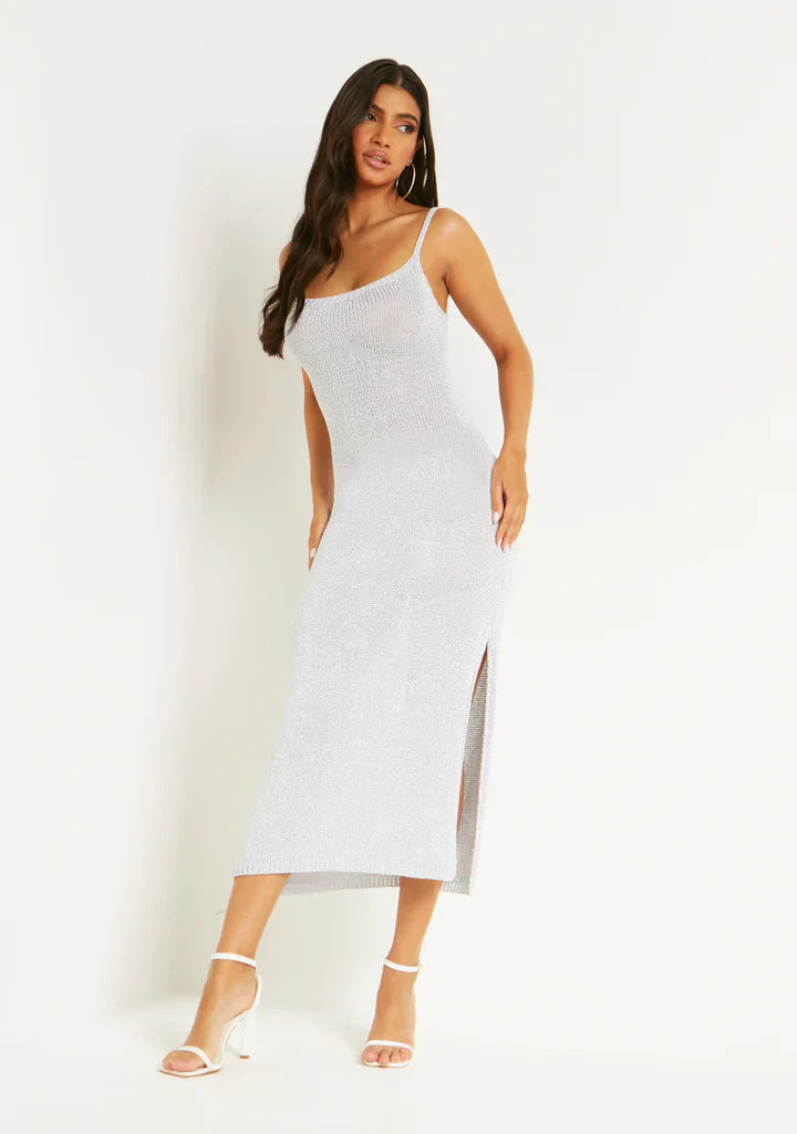 Evelina Metallic Knit Midi Dress