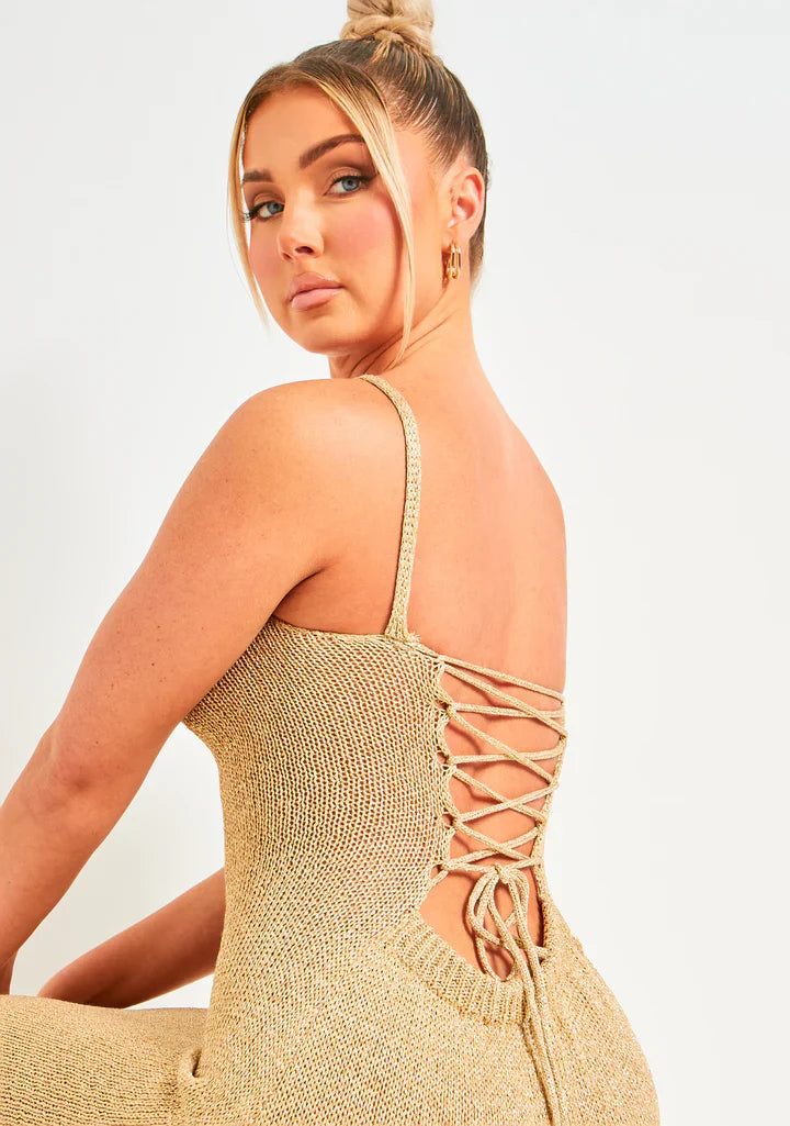 Evelina Metallic Knit Midi Dress