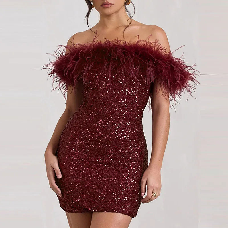 Rinna | Stylish Off-Shoulder Glitter Dress