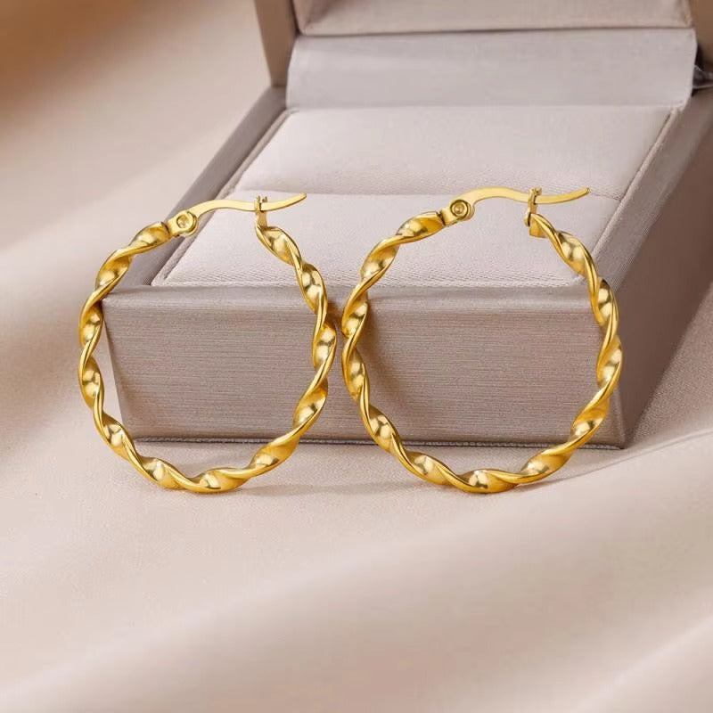 Elegant Twisted Gold Hoop Earrings - Kelly for a Chic Look