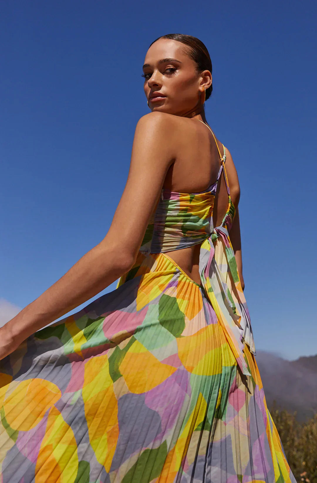 Amara Flowers Pleated Midi Dress