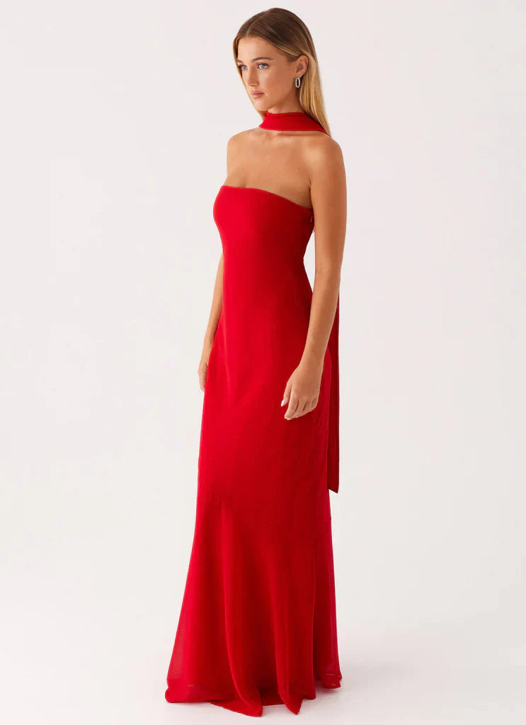 Rina Fully Lined Maxi with Collar Scarf