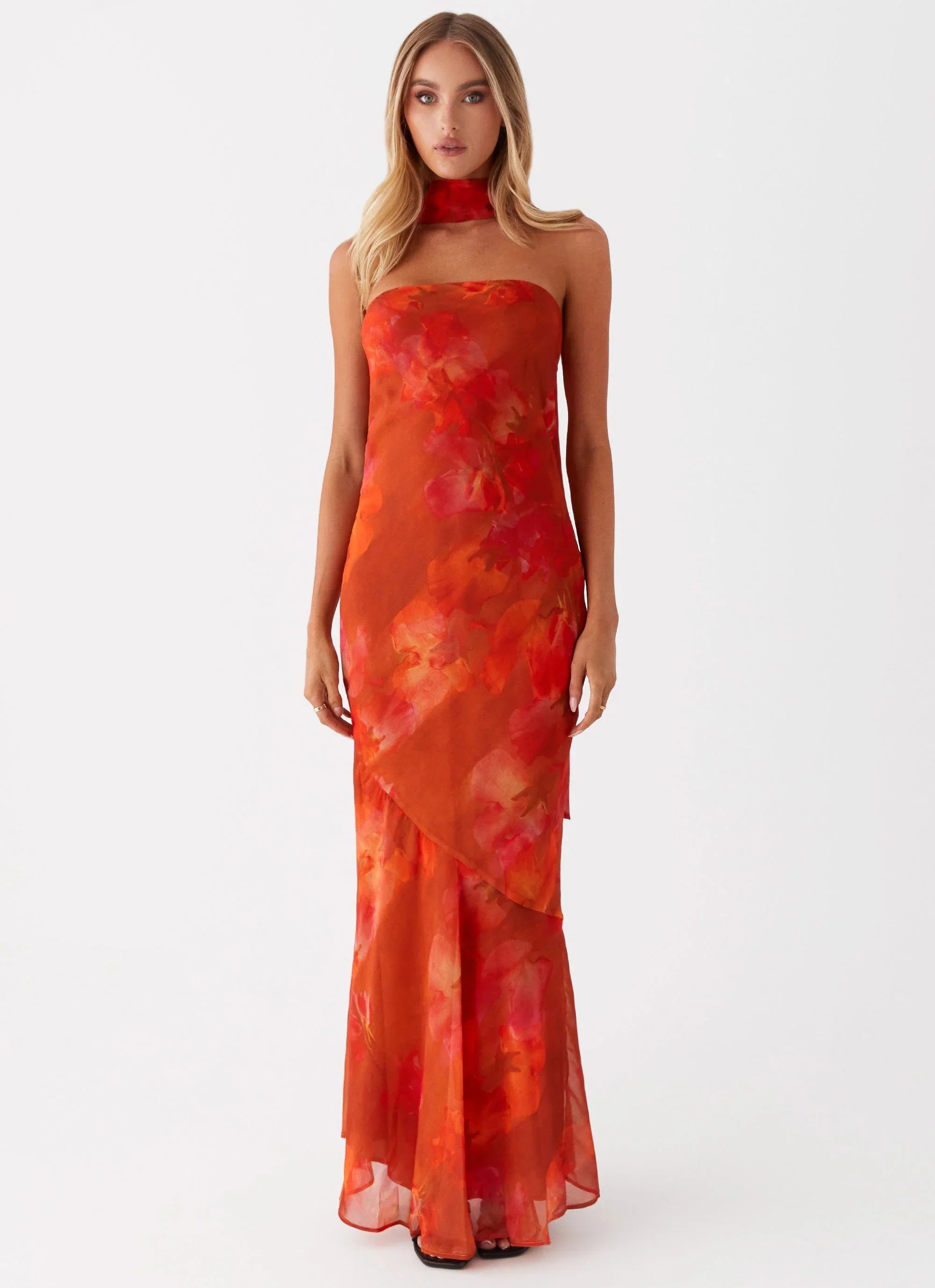 Rina Fully Lined Maxi with Collar Scarf
