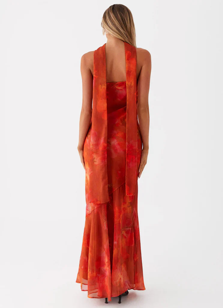 Rina Fully Lined Maxi with Collar Scarf
