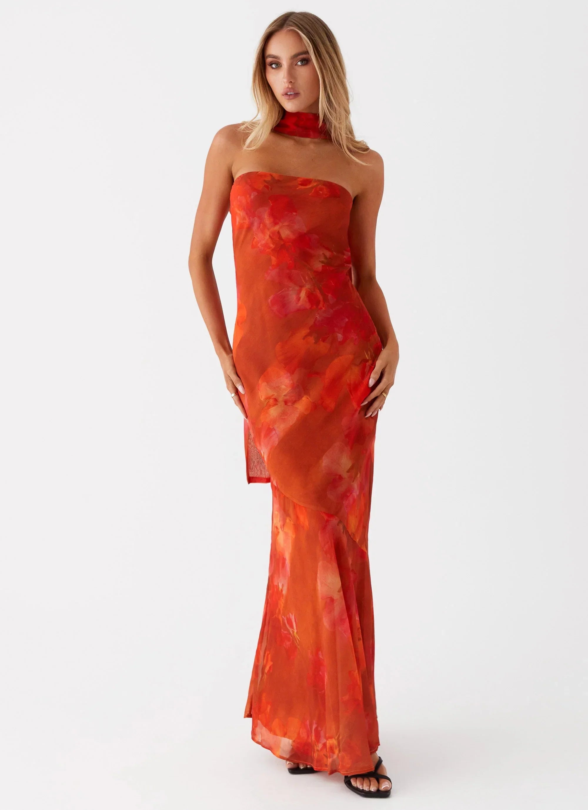 Rina Fully Lined Maxi with Collar Scarf