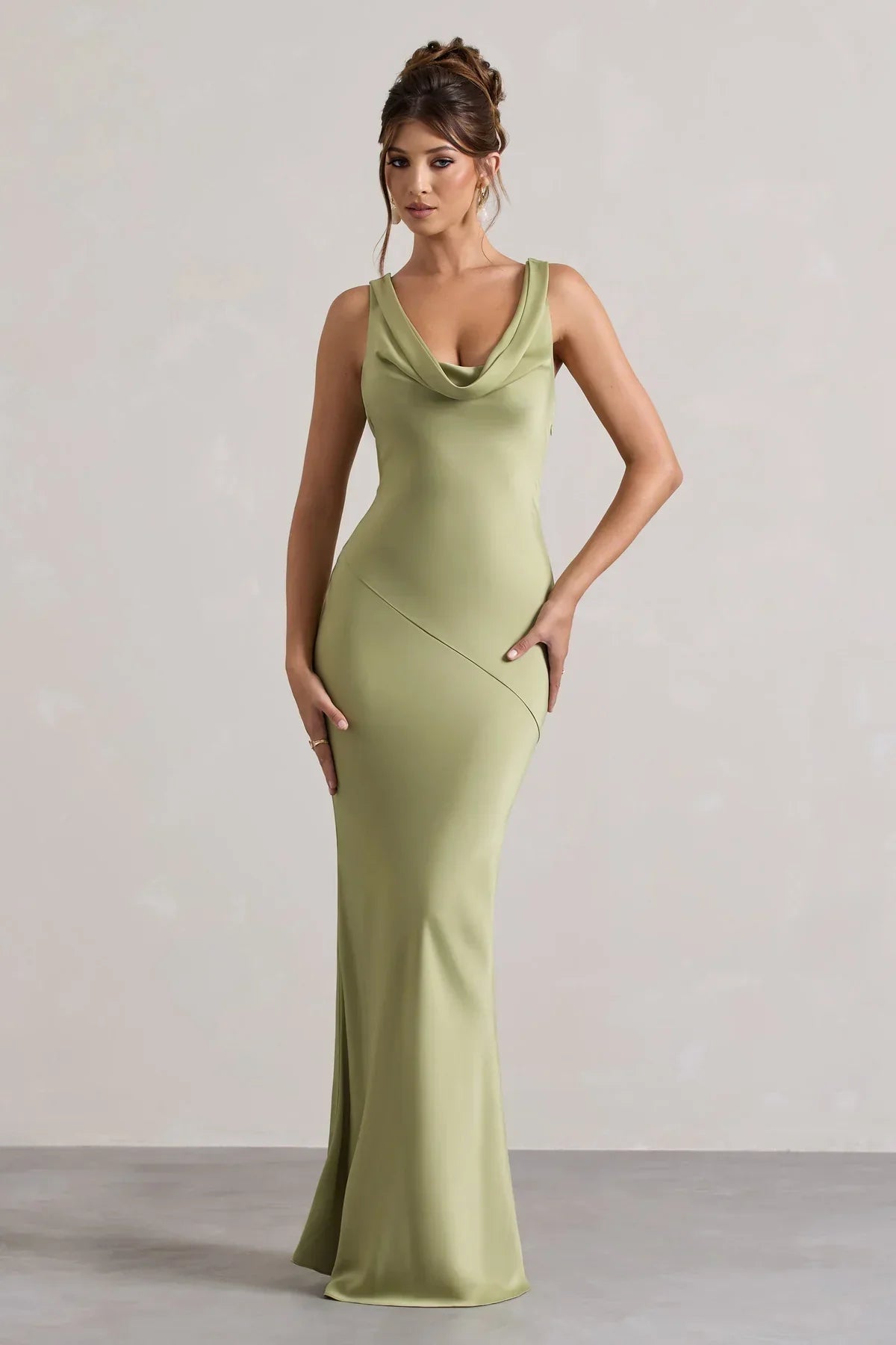 Hannah Satin Maxi Dress with Waterfall Neck