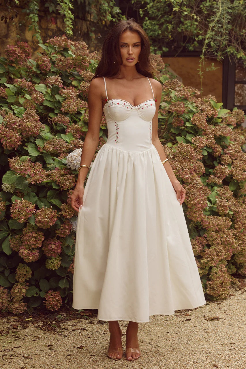 Zarina White Embroidered Midi Dress