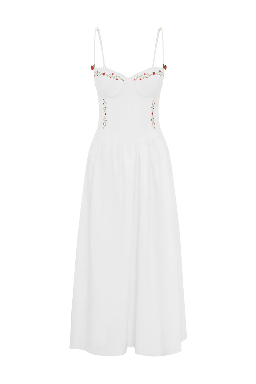 Zarina White Embroidered Midi Dress